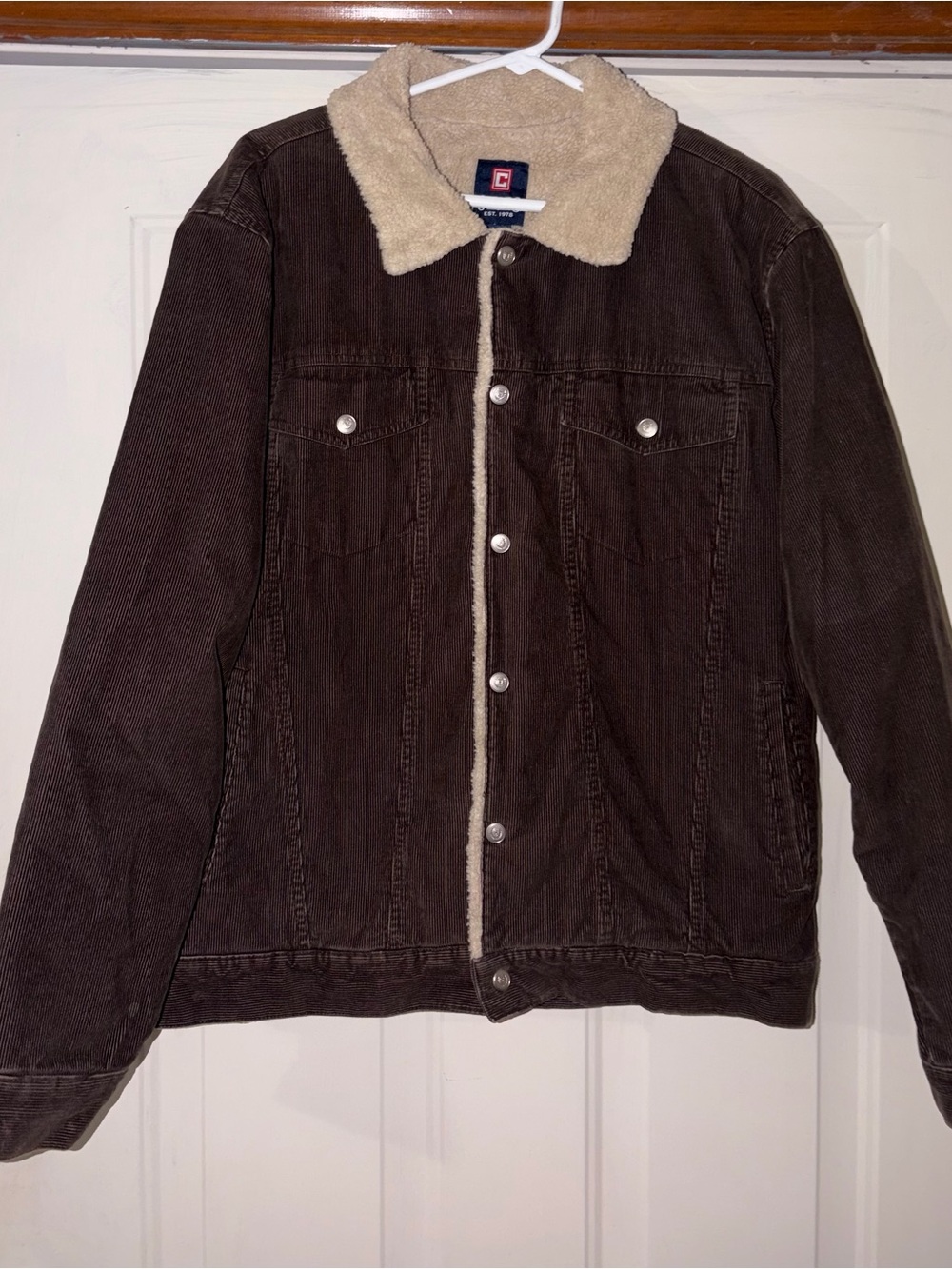 Chaps Jacket Mens Large Tan Corduroy Trucker Sherpa Fleece Lined Collared